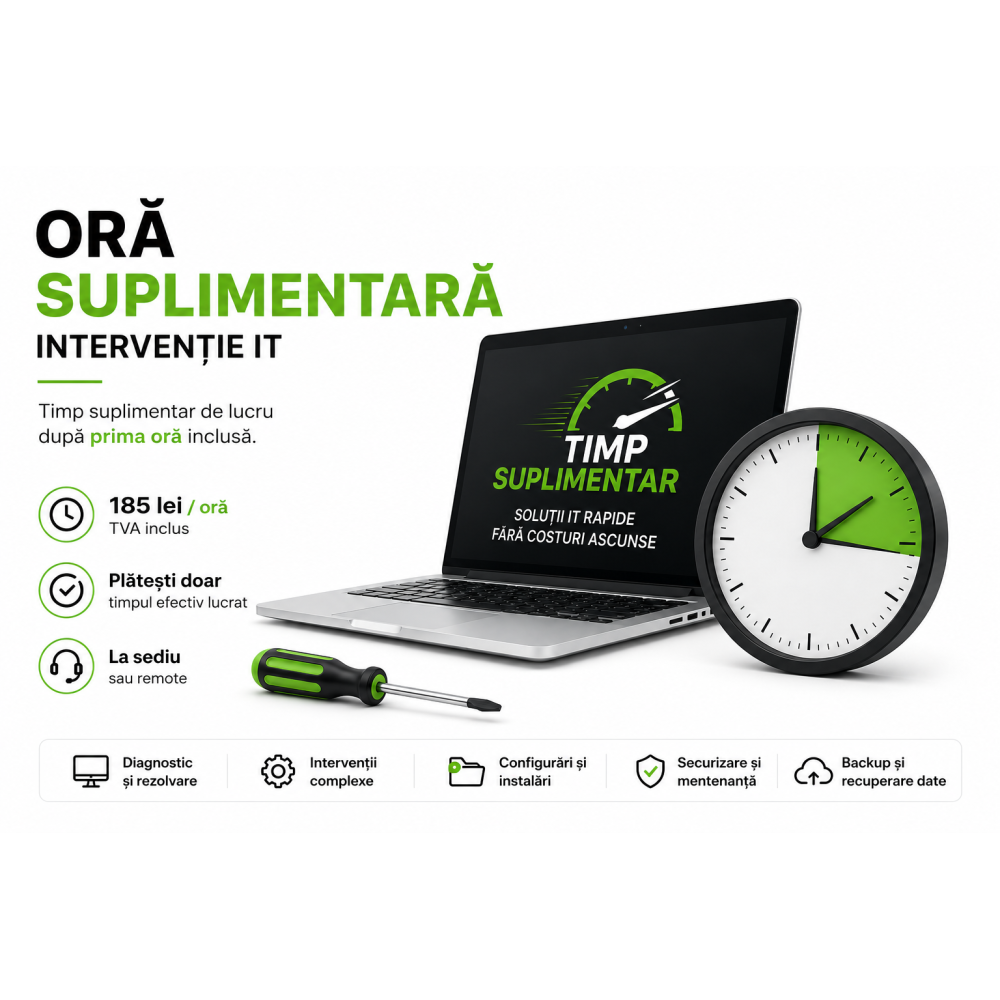 Oră suplimentară intervenție IT – La sediu sau remote